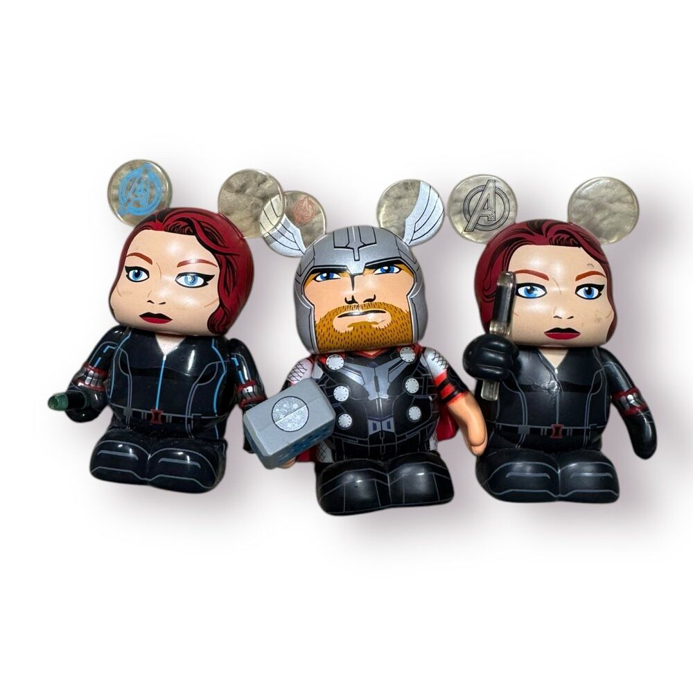 Disney Vinylmation Marvel 3” Figures Thor and Two Black‎ Widows Super Heros